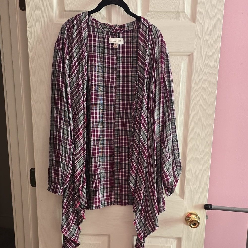 Knox Rose Burgundy and‎ Black Plaid Cardigan